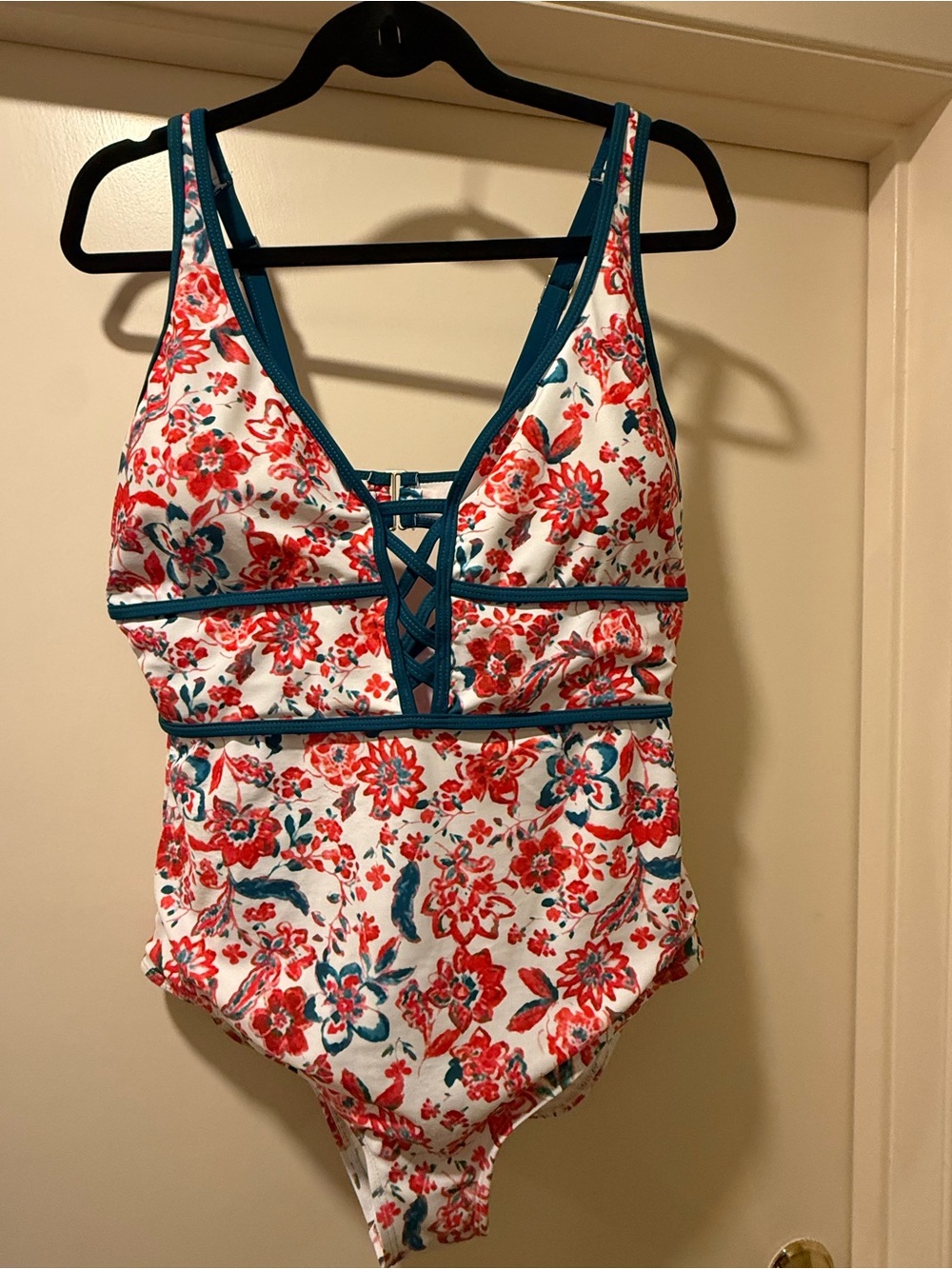 Women’s Floral One-Piece Swimsuit with Teal Trim